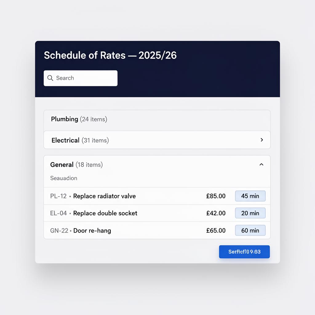 Schedule of Rates admin